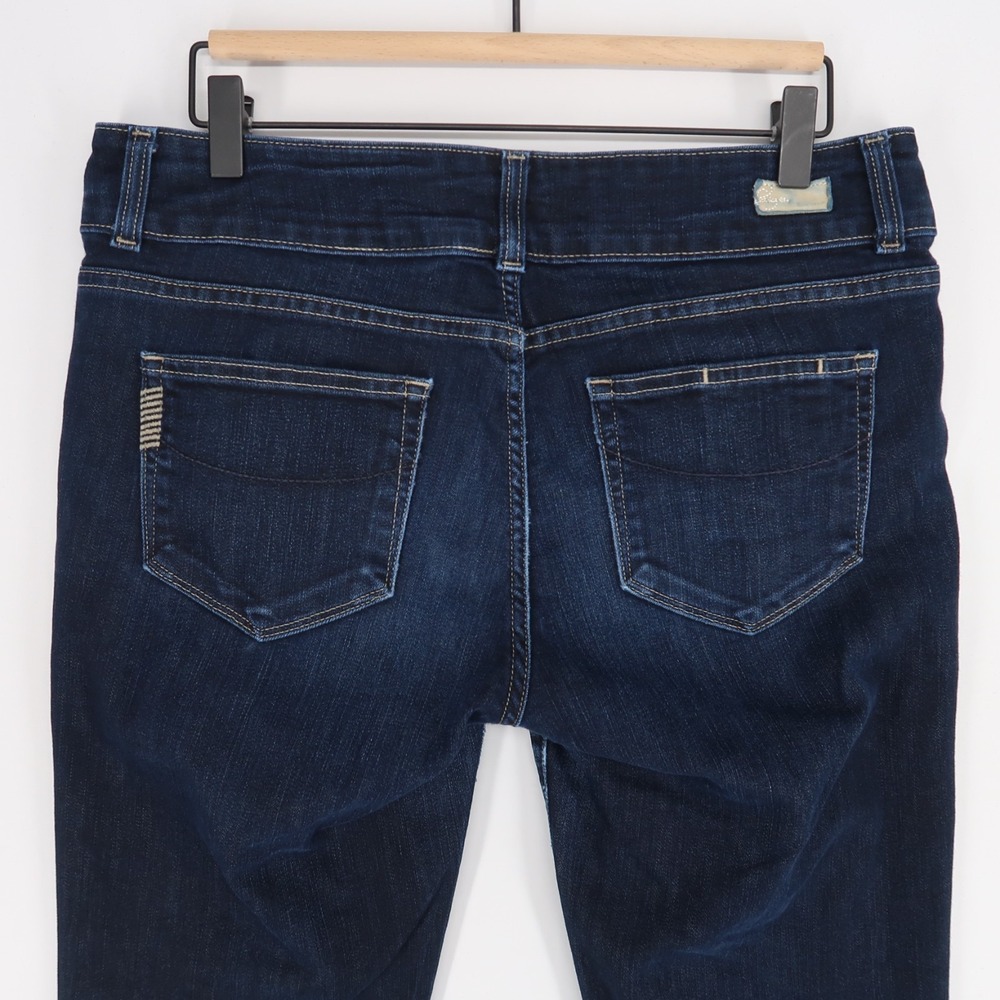 Paige Hidden Hills Jeans Womens 31 Blue Bootcut Mid Rise Dark Wash Stretch - Picture 4 of 12